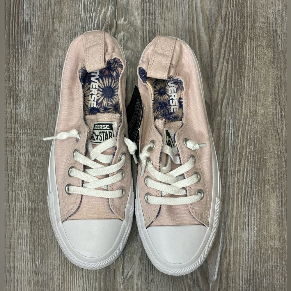 Converse Pink Low Top Sneakers with Floral Lining